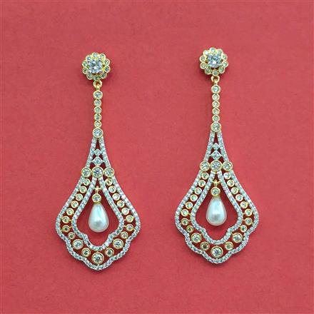 Cubic Zirconia Classic Earring With Mehndi 2 Tone Rhodium Plating