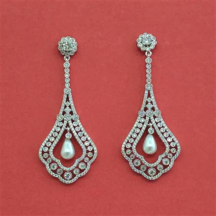 Cubic Zirconia Classic Earring With Mehndi 2 Tone Rhodium Plating