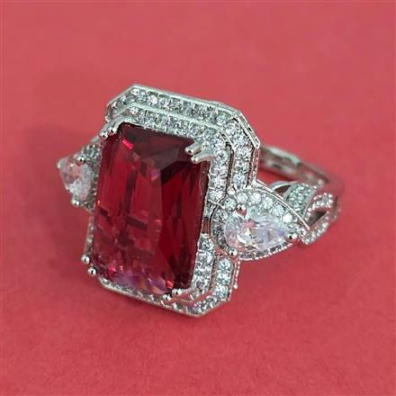 Cubic Zirconia Adjustable Ring With Rhodium Plating