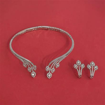 American Diamond Hasli Necklace with Rhodium Plating 2 Tone Plating
