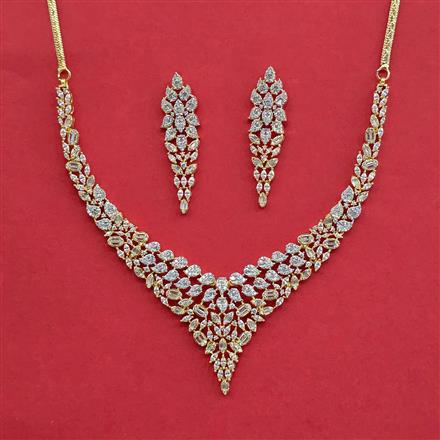 Cubic Zirconia Classic Necklace With Mehndi 2 Tone Rhodium Plating