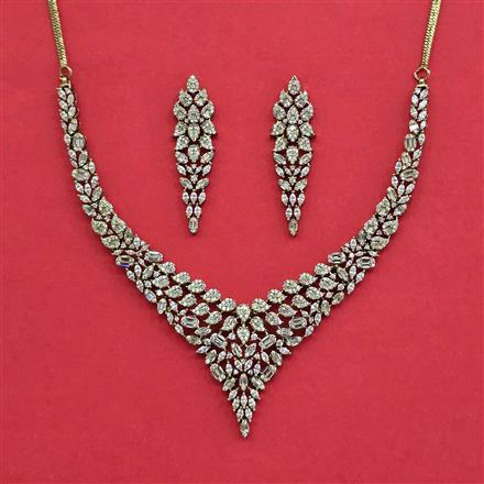 Cubic Zirconia Classic Necklace With Mehndi 2 Tone Rhodium Plating