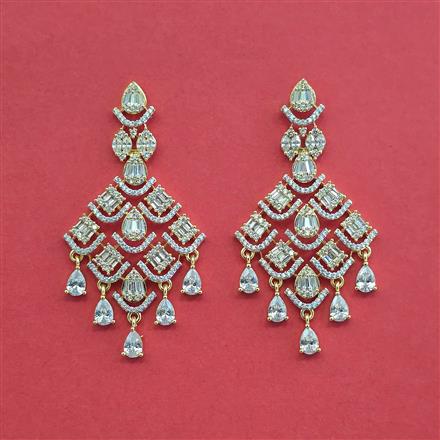 Cubic Zirconia Classic Earring With Mehndi 2 Tone Rhodium Plating