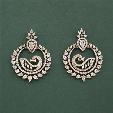 Cz Peacock Earring With Mehndi Plating