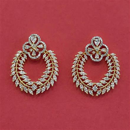 Cz Classic Earring With Mehndi 2 Tone Rhodium Plating
