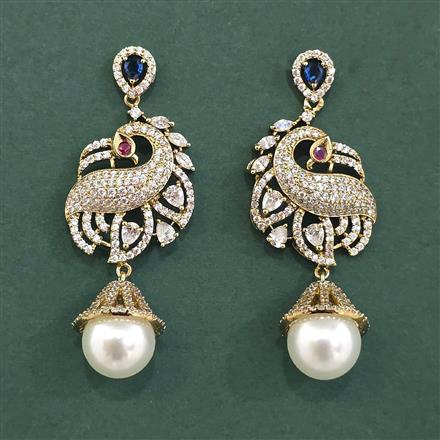 Cz Peacock Earring With Mehndi Plating