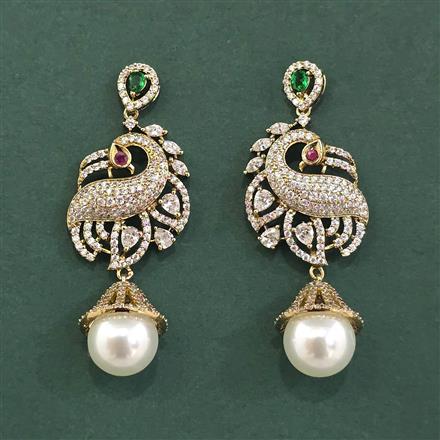 Cz Peacock Earring With Mehndi Plating