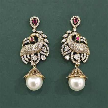 Cz Peacock Earring With Mehndi Plating