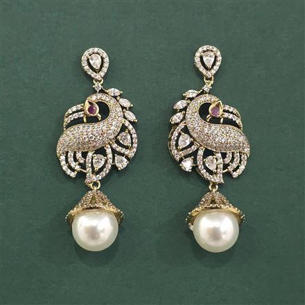 Cz Peacock Earring With Mehndi Plating