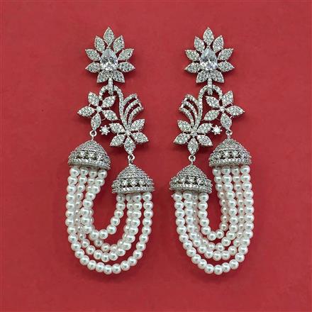Cz Classic Earring With Rhodium Plating