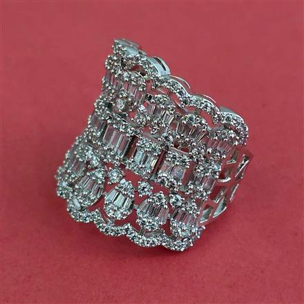 Cz Adjustable Ring With Mehndi 2 Tone Rhodium Plating