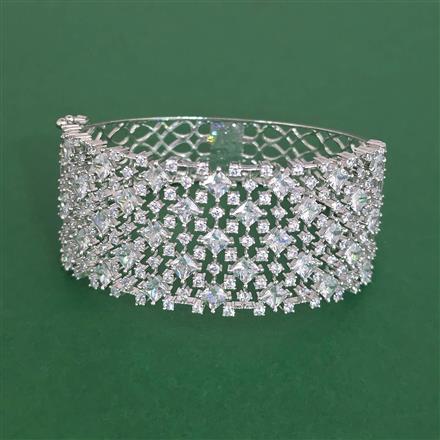 Cubic Zirconia Openable Kada With Mehndi Rhodium Plating