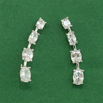 Cubic Zirconia Classic Earring With 2 Tone Rhodium Plating