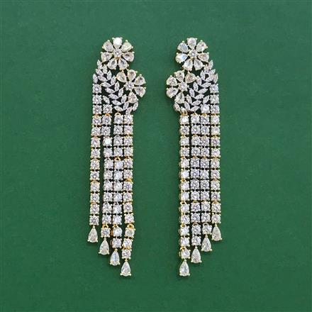 Cubic Zirconia Classic Earring With Mehndi 2 Tone Rhodium Plating