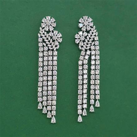 Cubic Zirconia Classic Earring With Mehndi 2 Tone Rhodium Plating