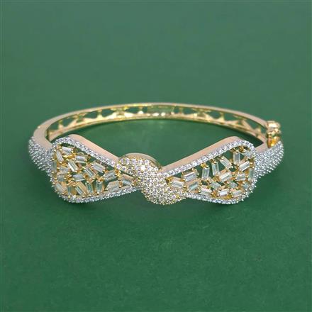 Cubic Zirconia Openable Kada With Mehndi 2 Tone Rhodium Plating