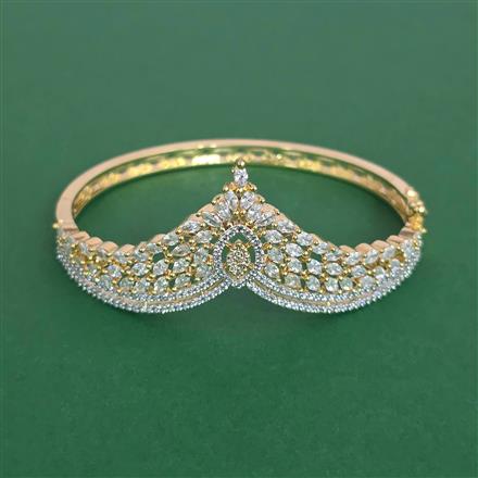 Cubic Zirconia Openable Kada With Mehndi 2 Tone Rhodium Plating