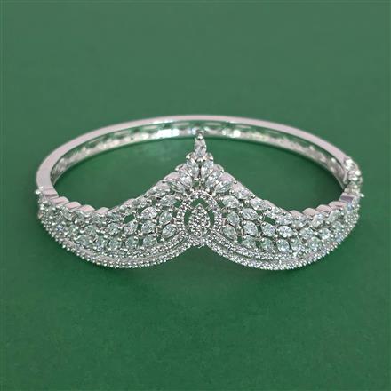 Cubic Zirconia Openable Kada With Mehndi 2 Tone Rhodium Plating