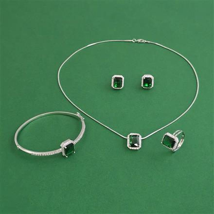 Cubic Zirconia Combo Pendant Set With Rhodium Plating