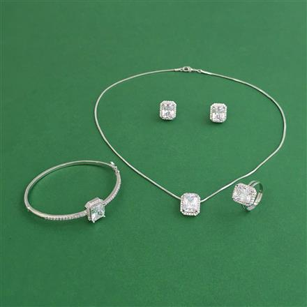 Cubic Zirconia Combo Pendant Set With Rhodium Plating