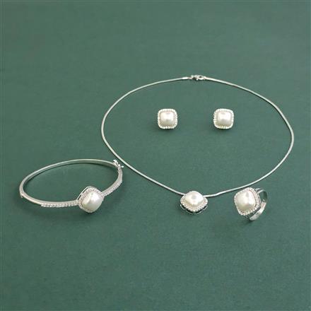 Cz Combo Pendant Set With 2 Tone Rhodium Plating