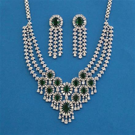 Cz 3 Line Necklace With Rhodium Plating