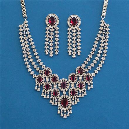 Cz 3 Line Necklace With Rhodium Plating