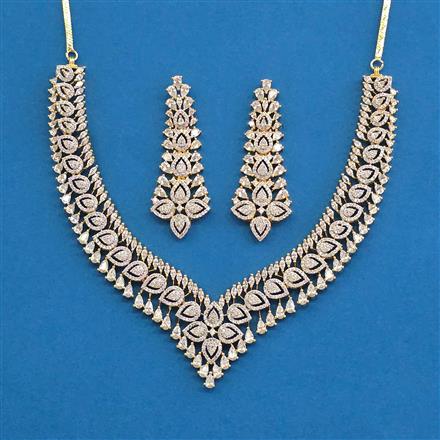 Cz Classic Necklace With Mehndi 2 Tone Rhodium Plating
