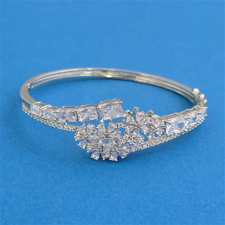 Cz Openable Kada With Rhodium Plating