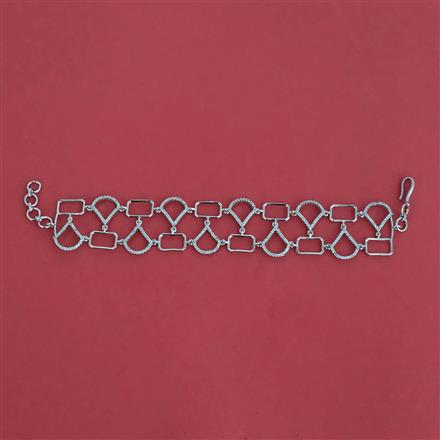 Cz Adjustable Bracelet With Mehndi 2 Tone Rhodium Plating