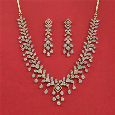 Cz Classic Necklace With Mehndi 2 Tone Rhodium Plating