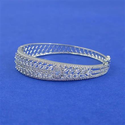 Cubic Zirconia Openable Kada With Mehndi 2 Tone Rhodium Plating