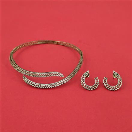 Cz Classic Necklace With Mehndi Rhodium Plating