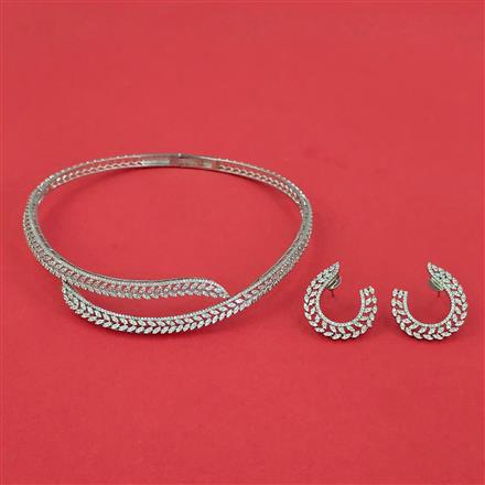 Cz Classic Necklace With Mehndi Rhodium Plating