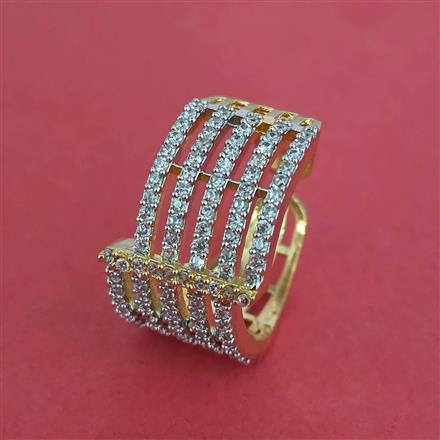 Cz Adjustable Ring With 2 Tone Rhodium Plating