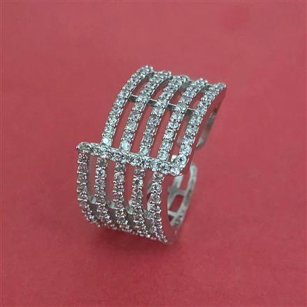 Cz Adjustable Ring With 2 Tone Rhodium Plating