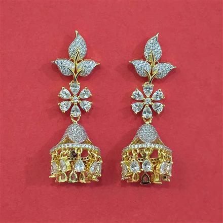 Cz Jhumki With Mehndi 2 Tone Rhodium Plating