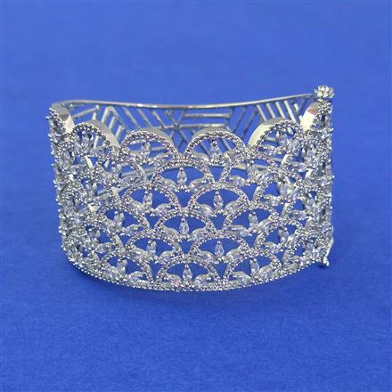 Cubic Zirconia Openable Kada With Mehndi Rhodium Plating