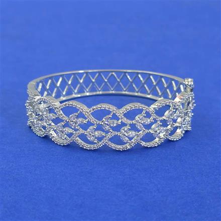 Cubic Zirconia Openable Kada With Mehndi Rhodium Plating