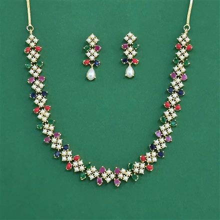 Cubic Zirconia Pearl Necklace With Gold Plating