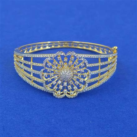 Cubic Zirconia Openable Kada With Mehndi 2 Tone Rhodium Plating