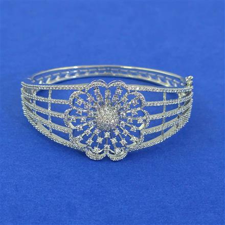 Cubic Zirconia Openable Kada With Mehndi 2 Tone Rhodium Plating