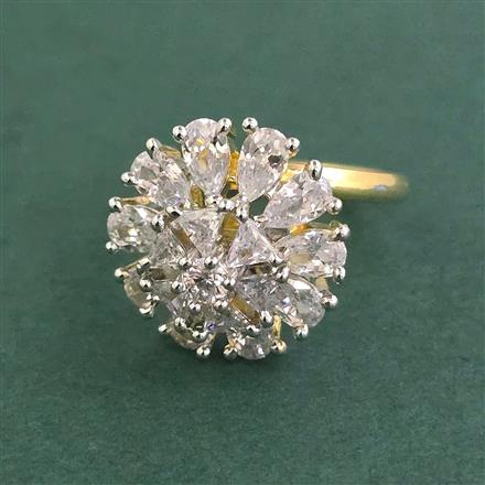 Cubic Zirconia Adjustable Ring With 2 Tone Plating Rhodium Plating