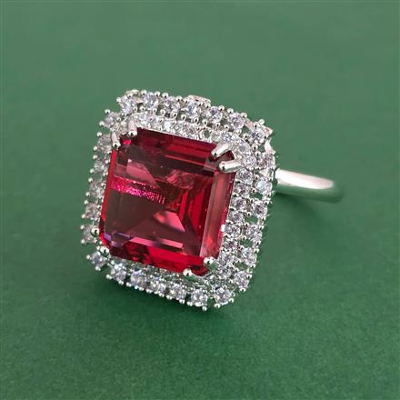 Cubic Zirconia Adjustable Ring With Rhodium Plating