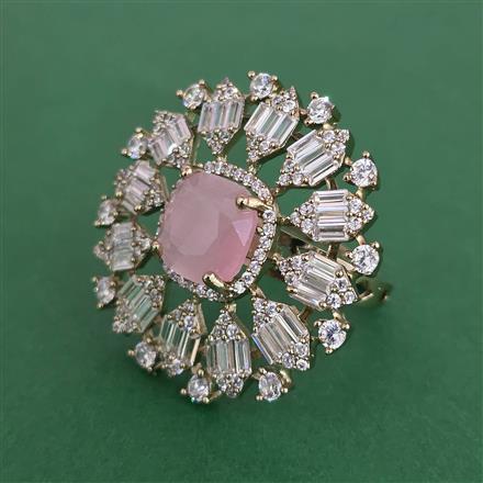 Cubic Zirconia Adjustable Ring With Mehndi Plating