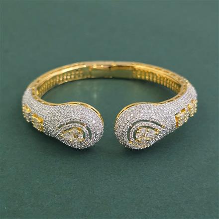 Cubic Zirconia Openable Kada With Mehndi Plating Rhodium Plating 2tone Plating