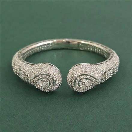 Cubic Zirconia Openable Kada With Mehndi Plating Rhodium Plating 2tone Plating