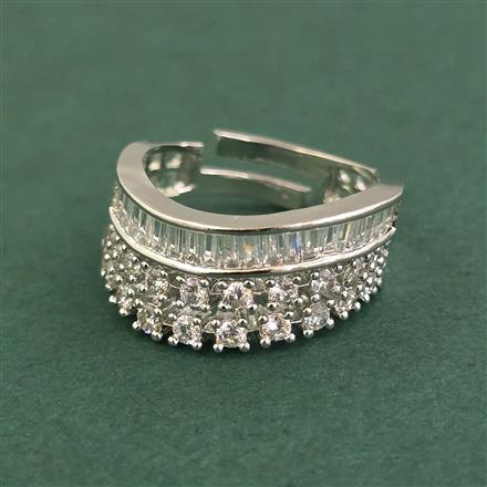 Cubic Zirconia Adjustable Ring With 2 Tone Plating Rhodium Plating
