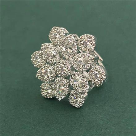 Cubic Zirconia Adjustable Ring With Mehndi Plating Rhodium Plating 2tone Plating