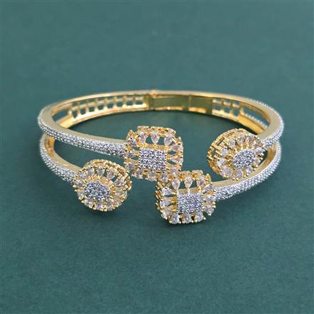 Cubic Zirconia Openable Kada With Mehndi Plating Rhodium Plating 2tone Plating